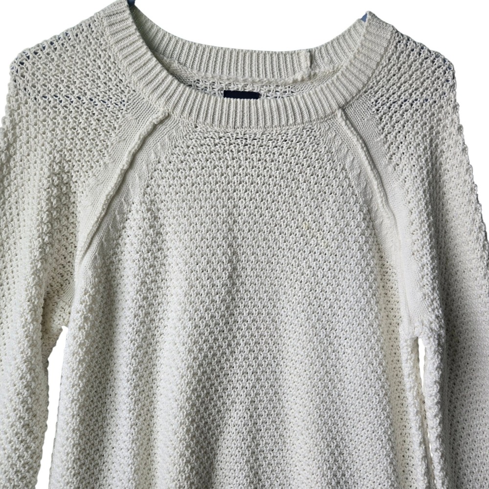 GAP Womens Cream Textured Waffle Knit Raglan Sweater Small Coastal Preppy - Picture 2 of 9